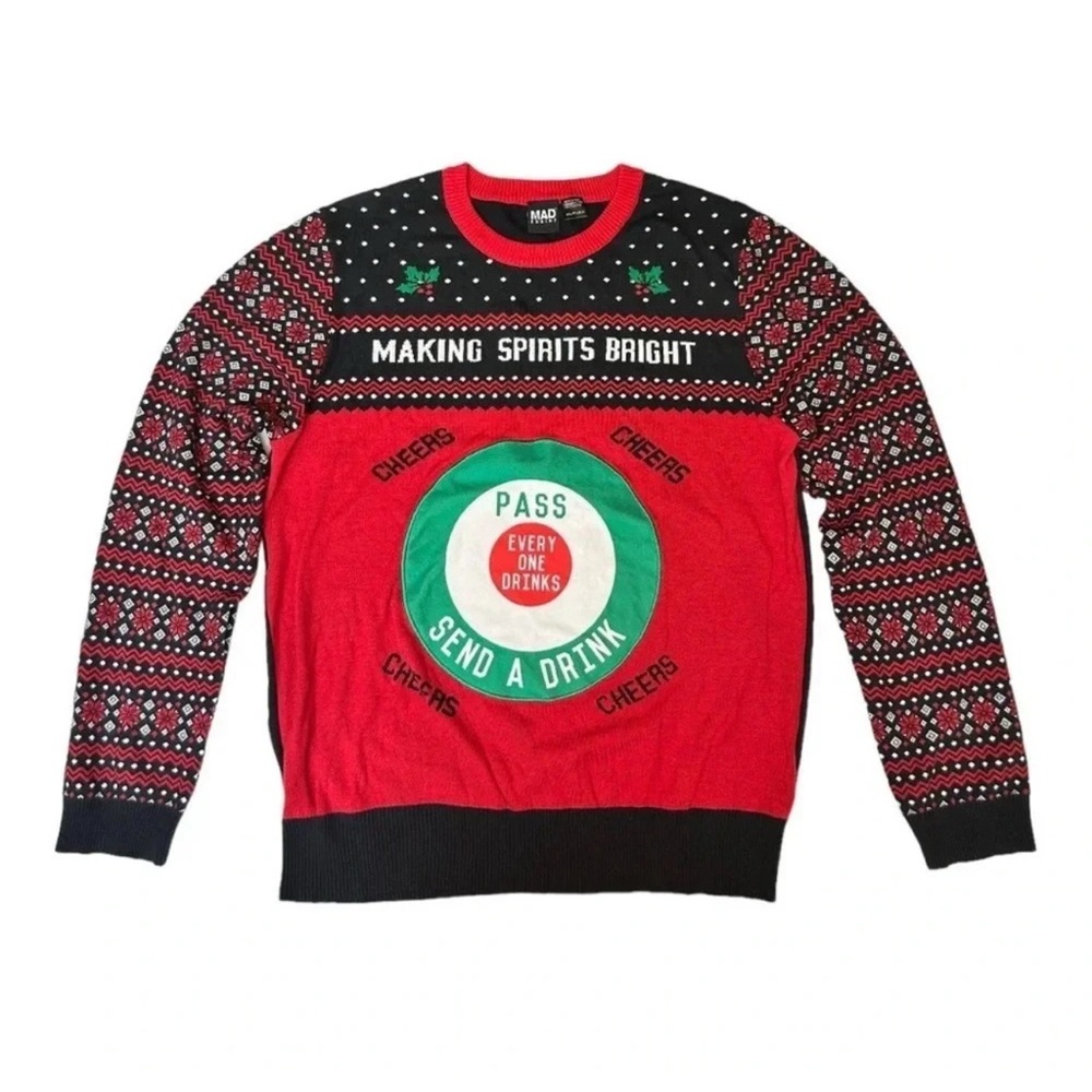 Mad Engine Ugly Christmas Sweater Mens Size L "Making Spirits Bright"